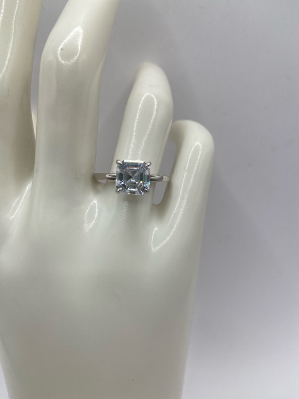 Sterling Silver 925 Asscher Cut Simulated Diamond Solitaire Ring Size 7 1/2 - Picture 7 of 9